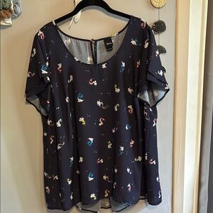 Torrid Blue Boxy Short Sleeve Blouse w Mermaid Design